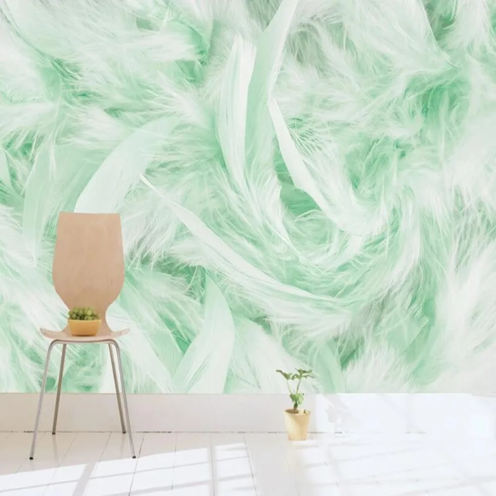 Пользовательский 3D фон с зелеными перьями для телевизора дивана спальни