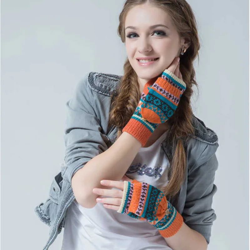 Женские зимние перчатки без пальцев флип чехол женские жаккардовые на запястье