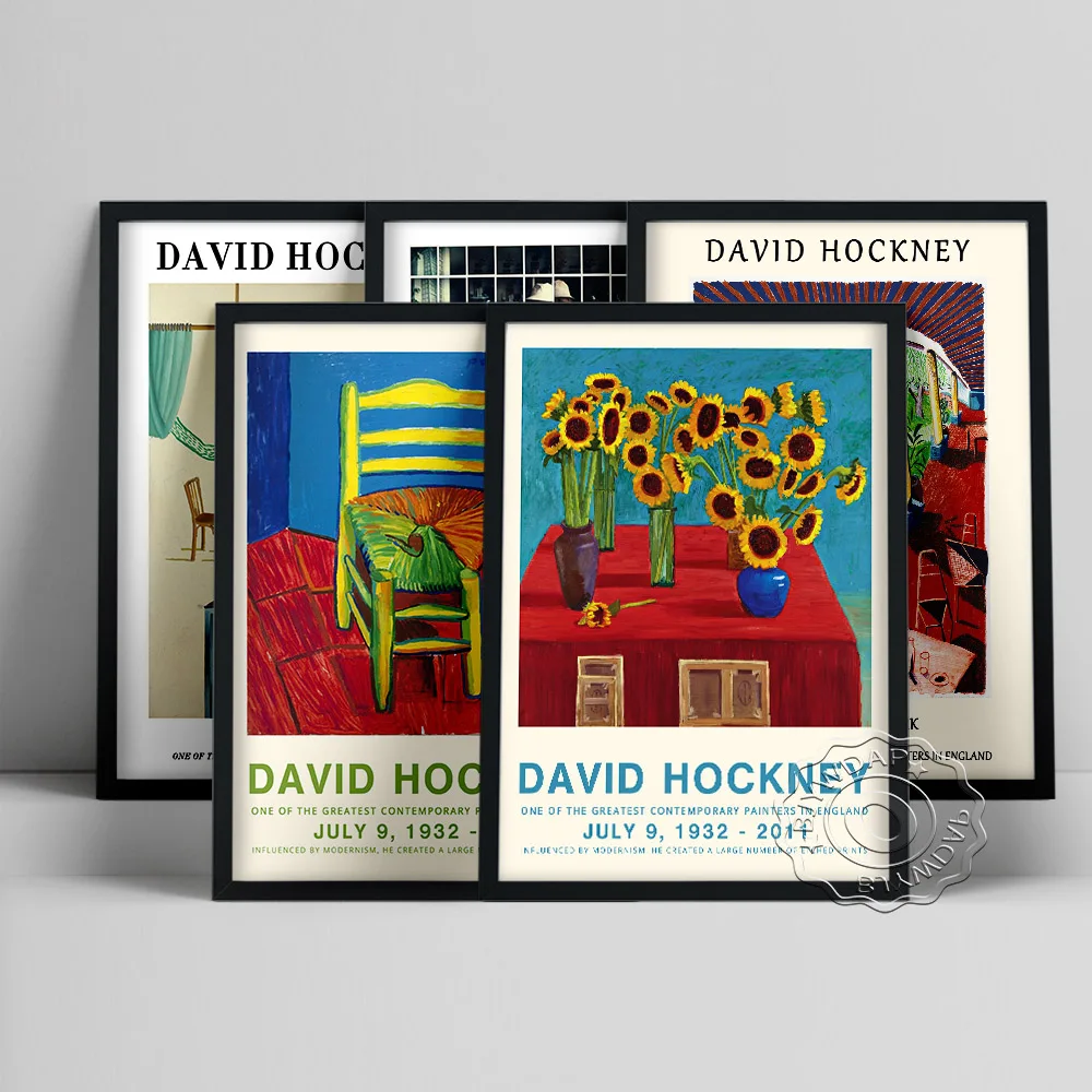 

David Hockney Exhibition Museum Poster, Invented Man Revealing Still Life Canvas Painting, Sunflower Chair Landscape Home Decor