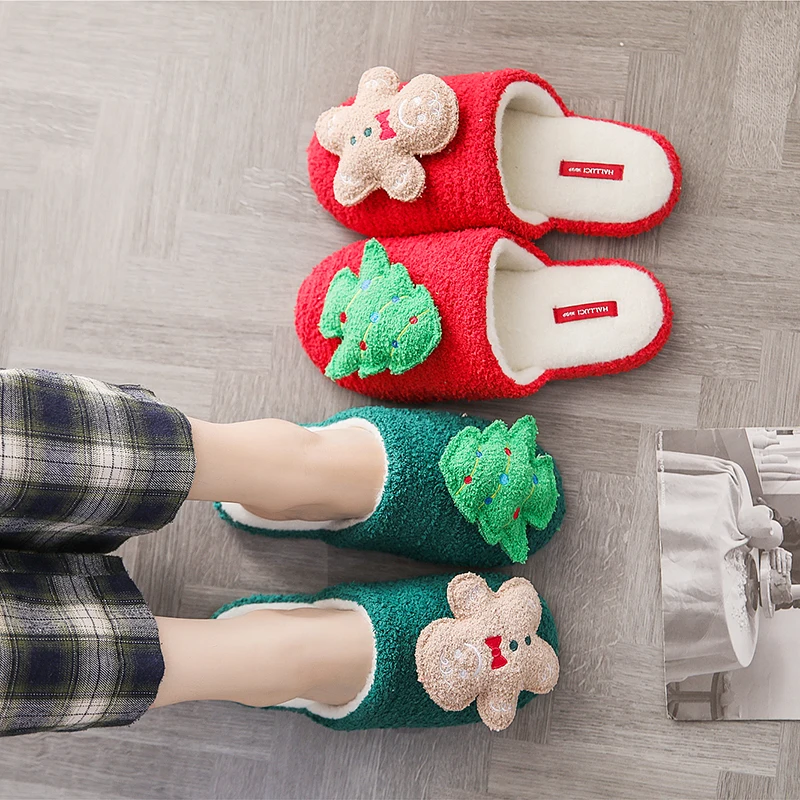 New winter soft Christmas warm home slippers three-dimensional gingerbread men non-slip indoor cotton slippers
