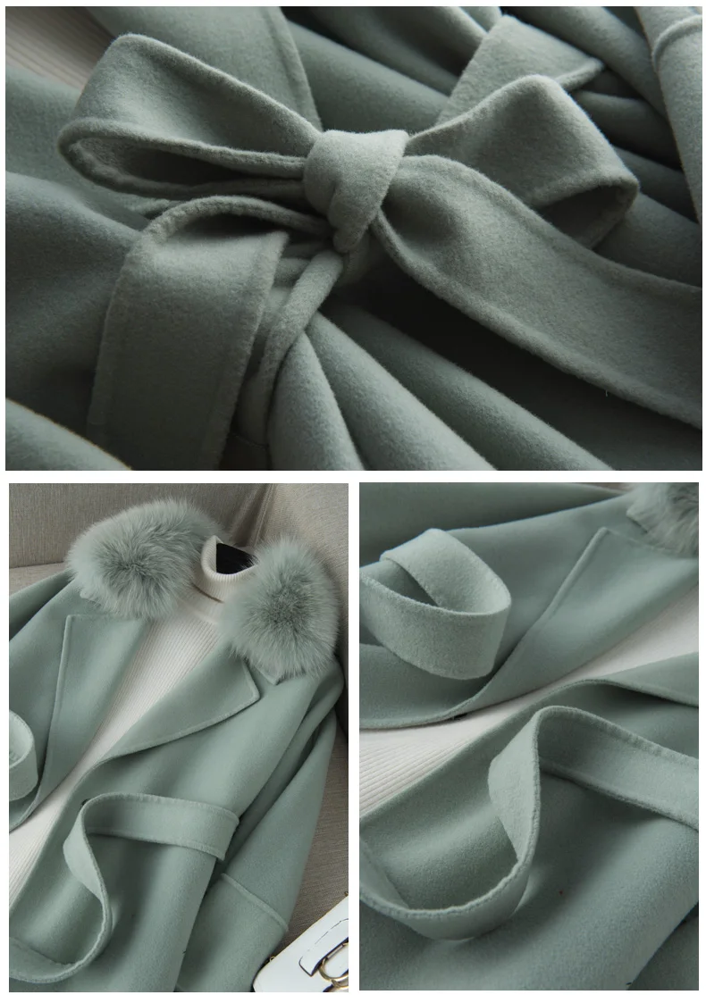 Женская двухсторонняя куртка из 200%-ной шерсти с воротником лисьего меха