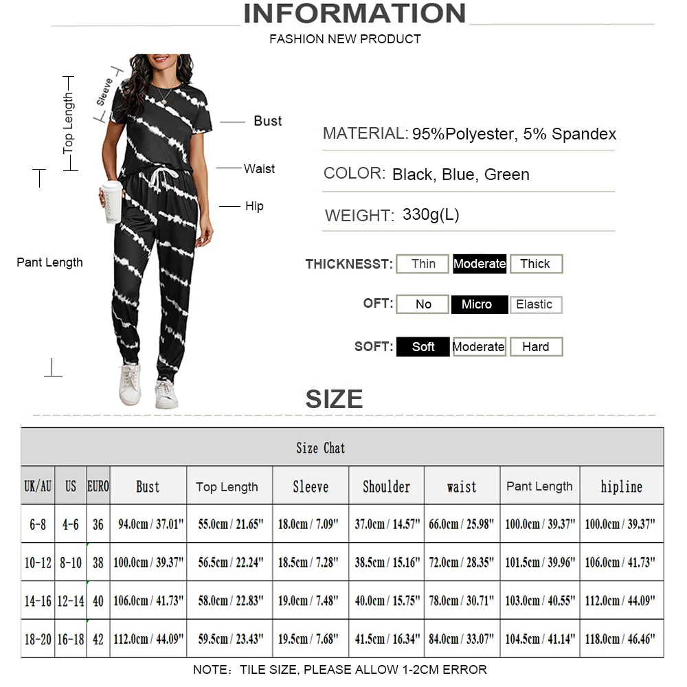 

Casual Lounge 2 Piece Sets 2021 Ladies Loose Casual Female Homewear Sets Women Short Sleeve Tie Dye Shirt with Long Pants D30