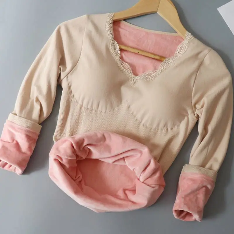 Зимнее женское эластичное бархатное плотное термобелье кружевное нижнее белье с