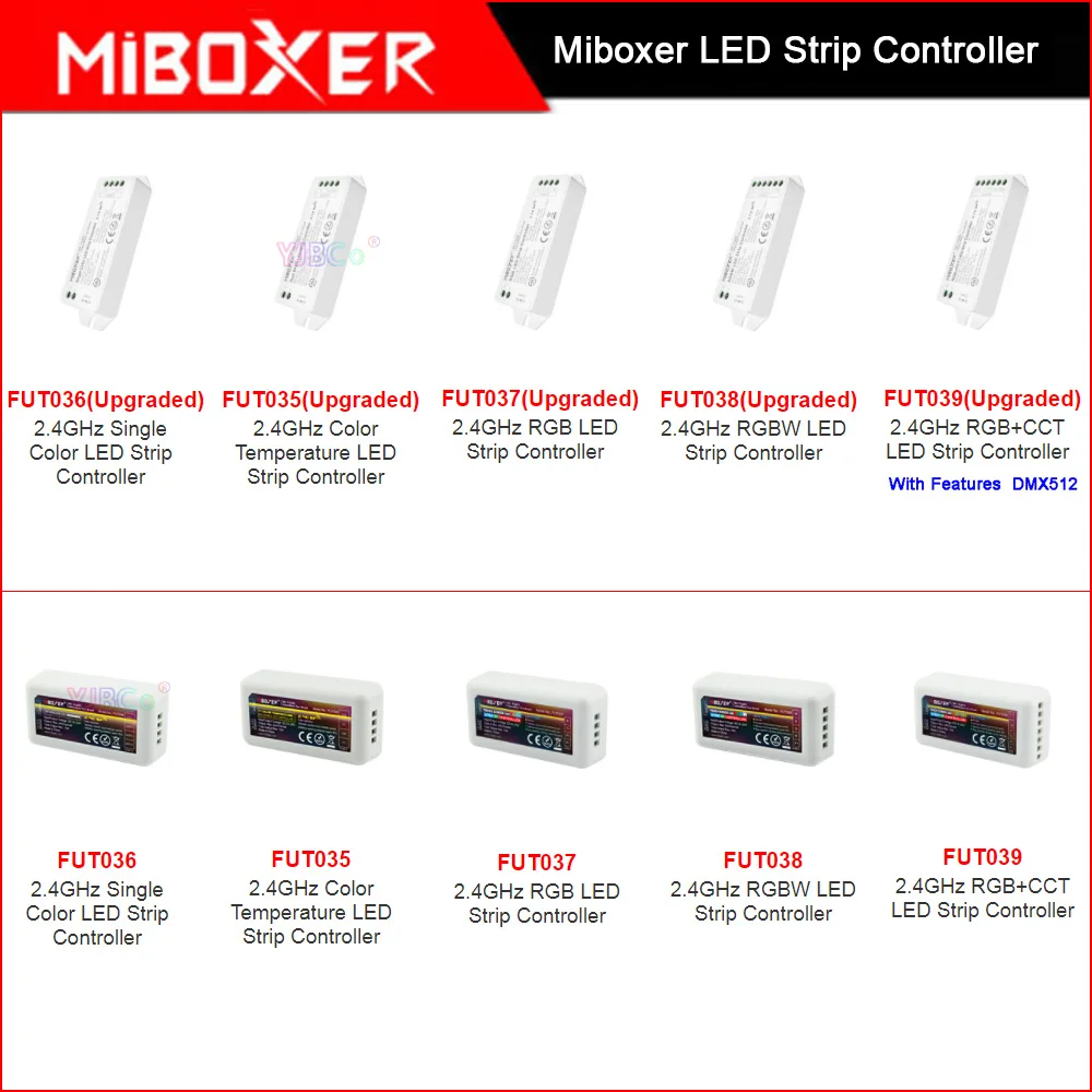 

Miboxer 2.4GHz Single Color /CT /RGB /RGBW /RGB CCT LED Strip Light Controller DC12V 24V Max 10A 12A LED Lamp Tape dimmer