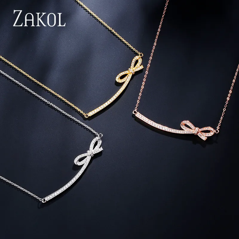 ZAKOL романтическое длинное ожерелье с бабочкой из белого кубического циркония