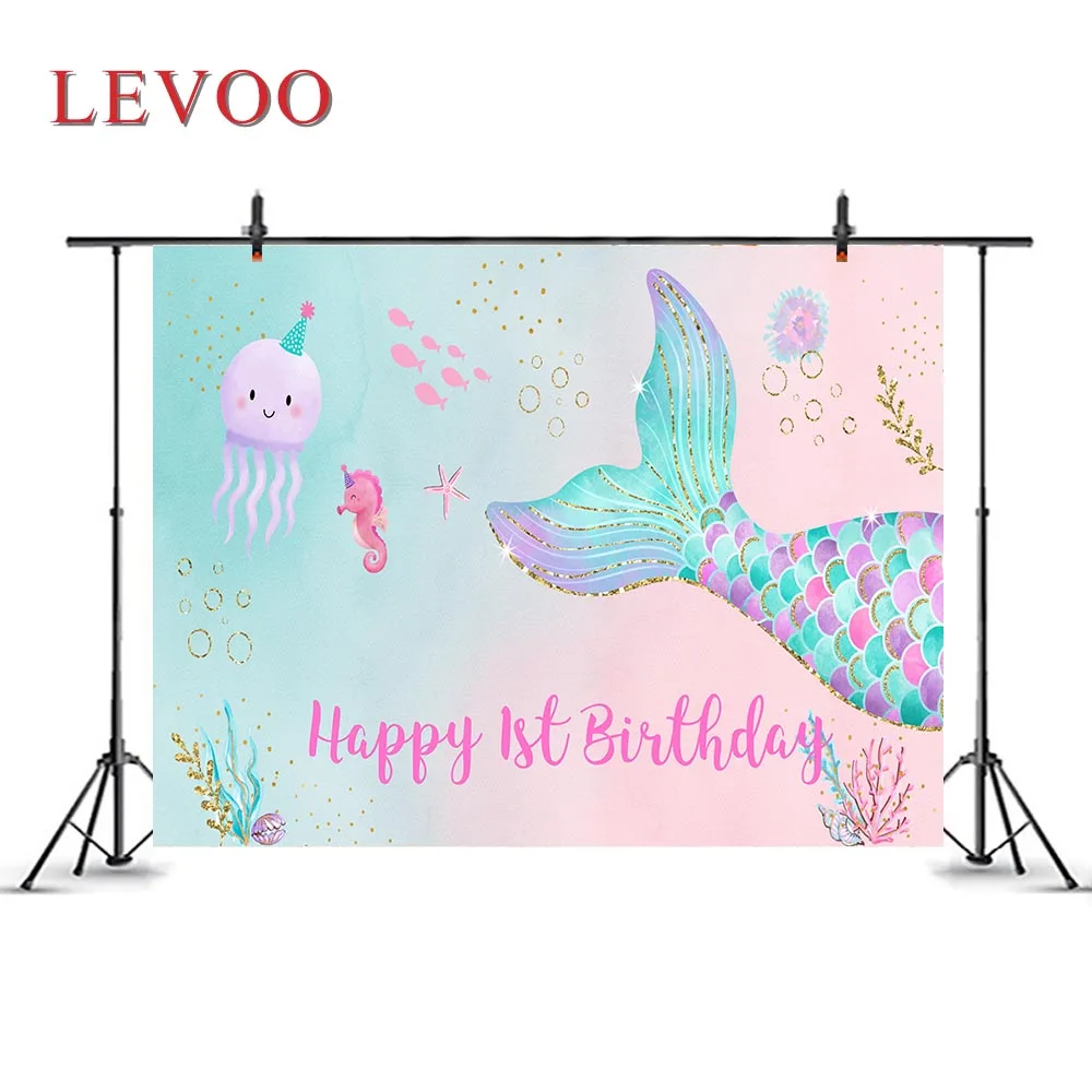 Levoo мультфильм тема подводный мир Русалка декорация первого дня рождения Фотофон