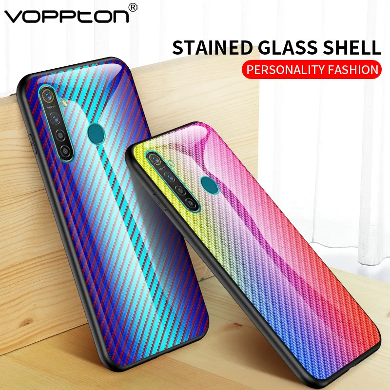 Красочное углеродное волокно с узором из закаленного стекла чехол для OPPO Realme 5 Pro