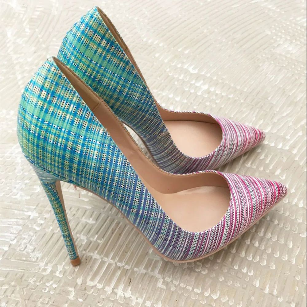 

Women's High-heeled Shoes Gradient Shoes Fashion Sexy Banquet Shoes with Shallow Mouth Pointed Plaid Thin Heels Party Rubber
