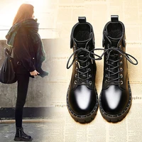 2021 thick bottom lace up boots women motorcycle ankle boots women punk shoes thick bottom black women boots shoe for women
