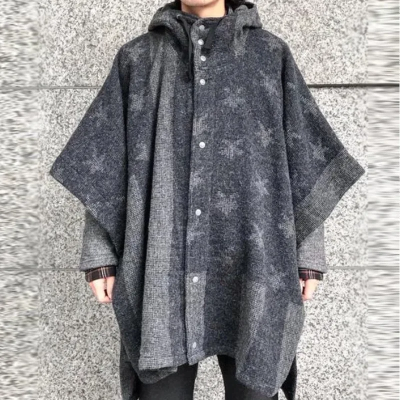

Nice Fashion Men Long Poncho Coats Lapel Cape Trench Streetwear Winter Faux Blends Jackets Windproof Men's Chic Cloak