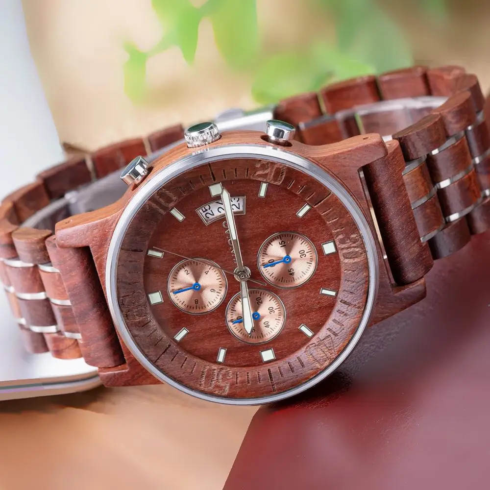 

JUNQIAO Military Watches Men Sandalwood Quartz Wristwatch Chronograph Clock Male Fashion Sports Watch hardlex Relogio Masculino