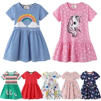 baby girl summer unicorn dress floral cartoon printed dress beach short sleeves dinosaur striped clothing kids