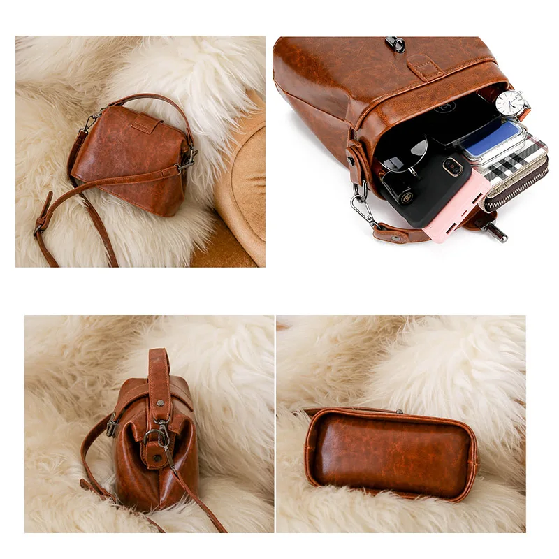 Женская кожаная сумка Doctoc черная коричневая красная винтажная через плечо