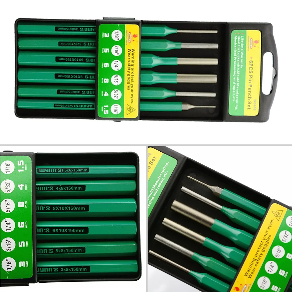 

Heavy Duty Punch Set Multiple Roll Pin Tool 1.5mm 3mm 4mm 5mm 6mm 6pcs
