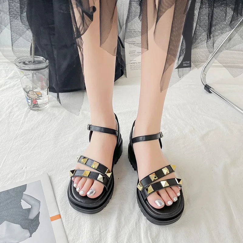 

Studded Sandals 2021 Women's Clogs With Heel Med Clear Shoes Suit Female Beige Muffins shoe New Thick Medium Black Girls Comfort