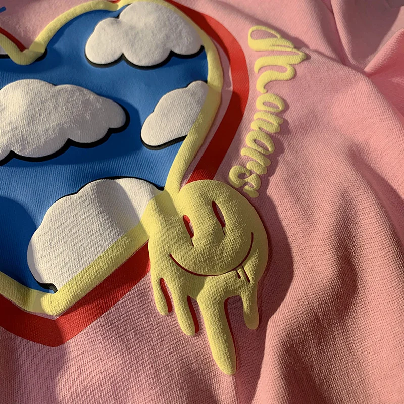

Summer Short Sleeve Women T-shirts Round Neck Large Size Female Tops Graffiti Love Cloud Print Cotton Harajuku Loose Tee Shirts