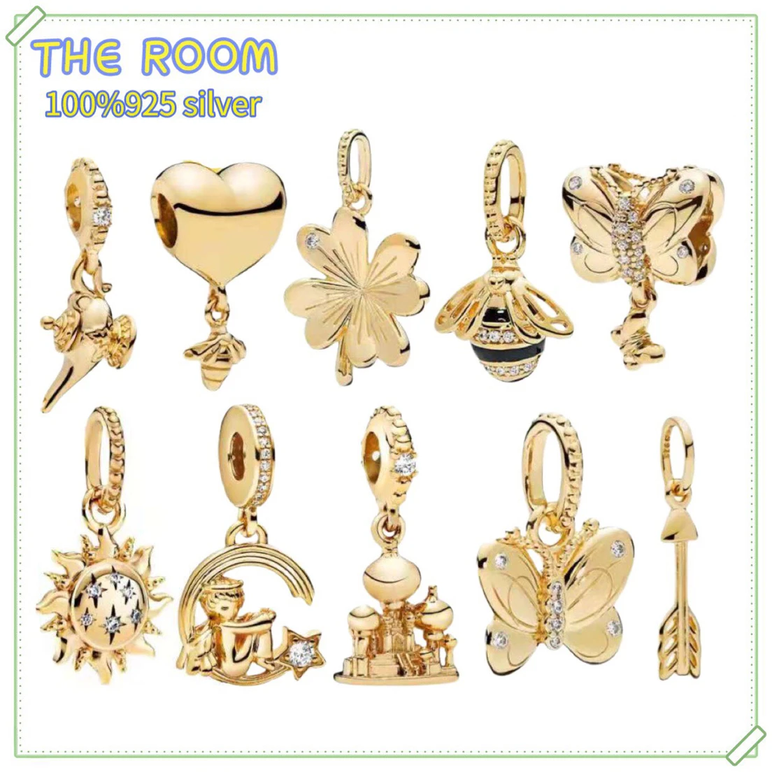 

hot 100%925 Sterling Silver boutique European golden lock crown clip beads DIY Pandora bracelet for women jewelry Christmas gift