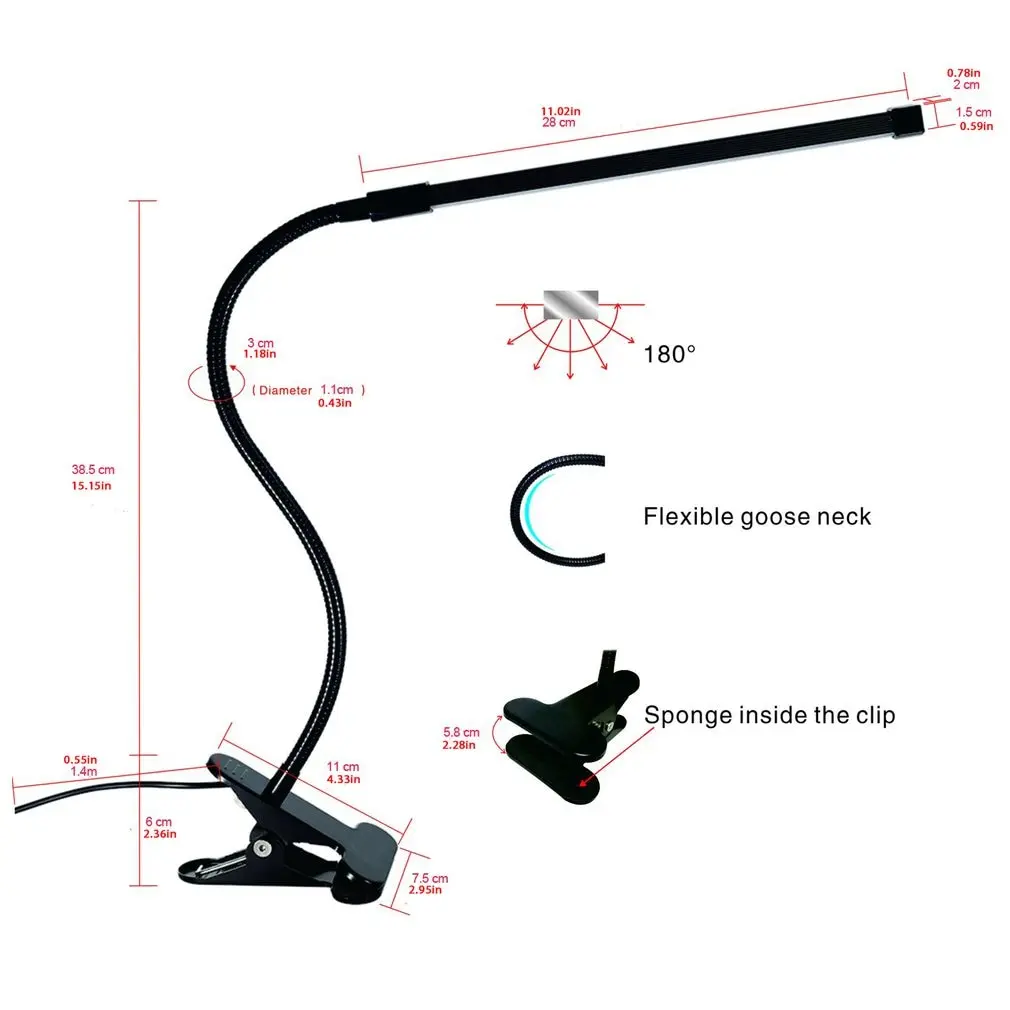 

Clamp Lamp LED Desk Lamp Dimmable Eye Care Flexible Metal Gooseneck USB Power Supply Bedroom Reading Lamp LED Lamp 1PC