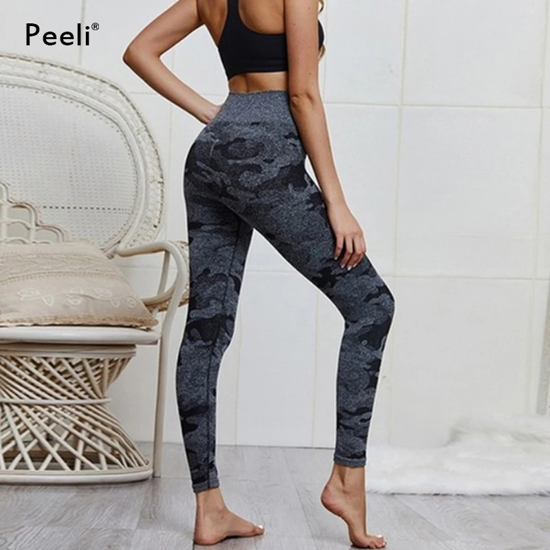 Женские легинсы для фитнеса Peeli камуфляжные бесшовные с высокой талией занятий