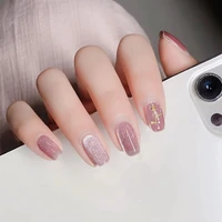 24pcs women and girls coffin false nail nail patch medium short length fake nails cat eye press on nails french