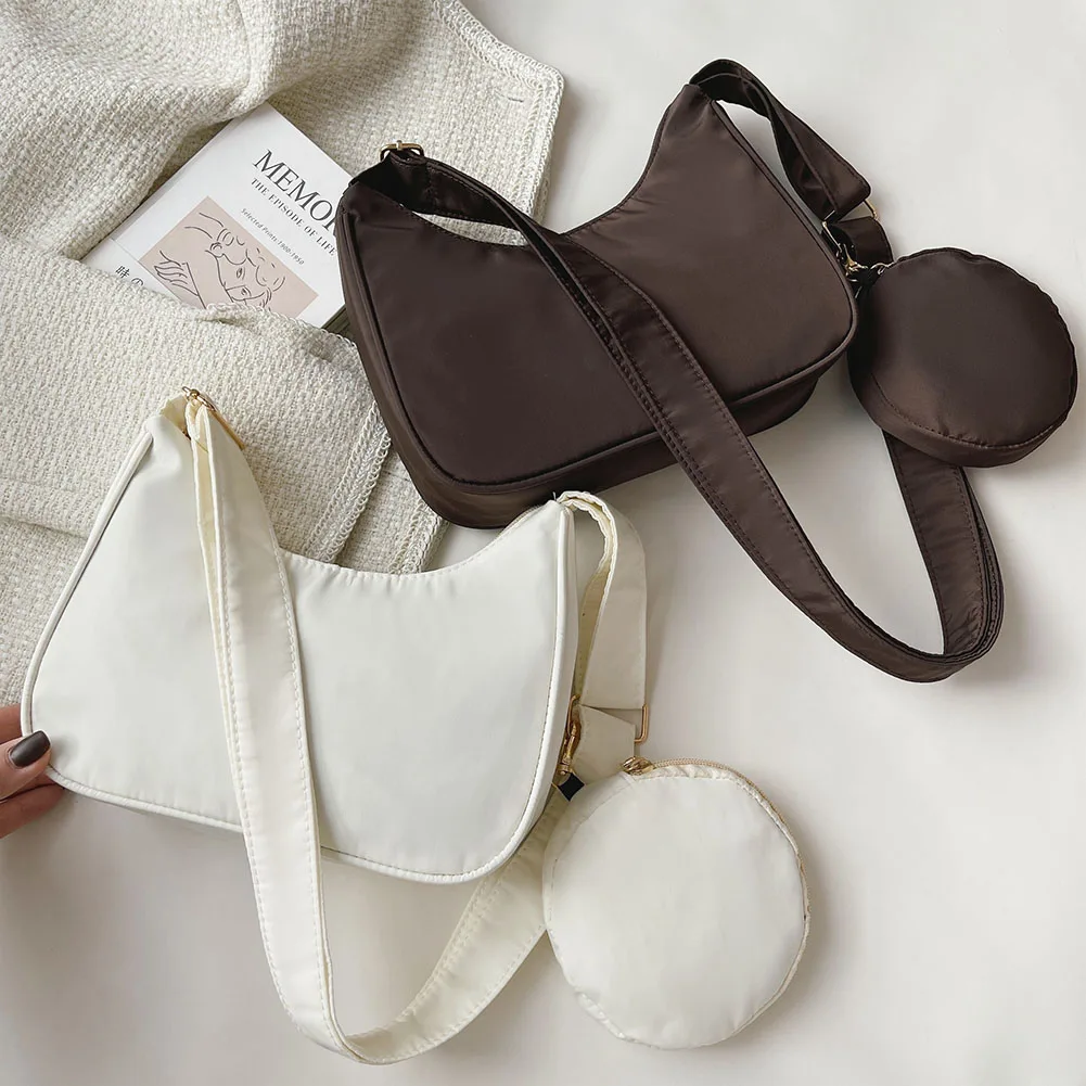 

Solid Color Small Women Messenger Bags Fashion Nylon Female Shoulder Bags with Mini Round Purse Ladies Daily Crossbody Handbags