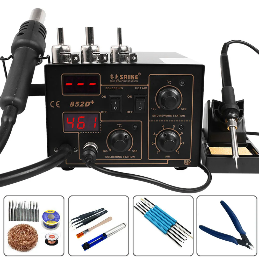 Паяльная станция SAIKE 852D + 2 в 1 SMD 220 В/110 В тепловой воздушный пистолет насос