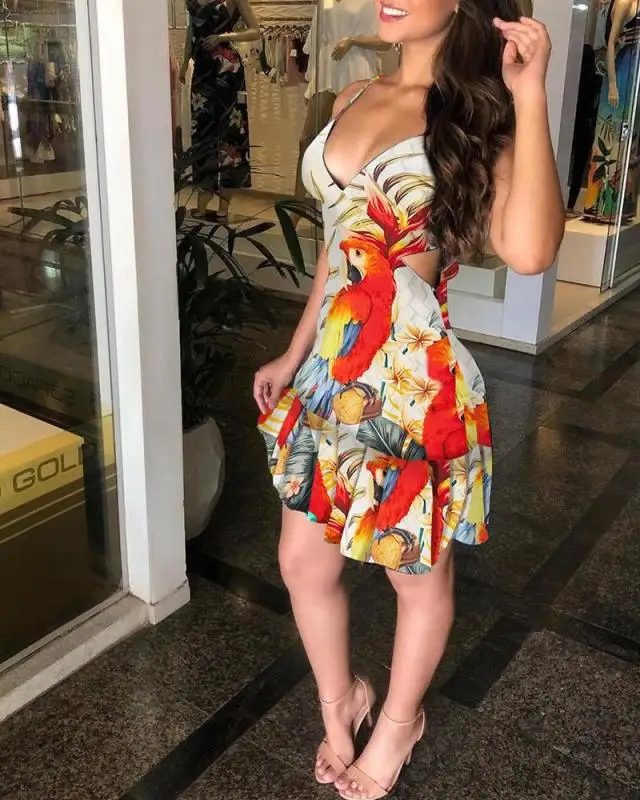 

Sexy Dresses Party Night Club Dress 2021 Summer Floral Print Mini Dress Women Vintage Boho Blackless