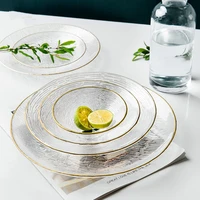 golden edge glass bowl plates tableware set food salad sugar bowl dishes fruit plate tray decoration creative kitchen utensils