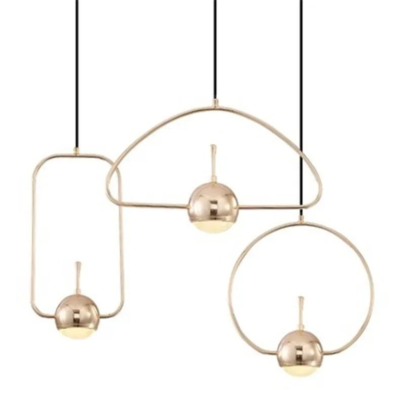 

Ins Hot Nordic Golden Pendant Lamps Creative Minimalist Geometry Restaurant Bar Aisle Corridor Designer Led Lamp Fixtures Metal