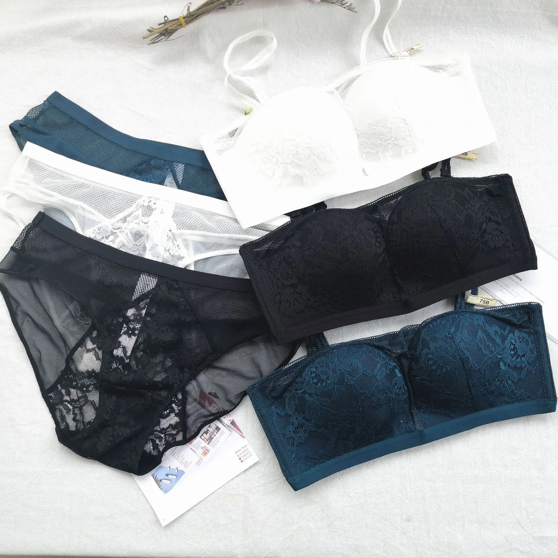 

Hjwsfdcai Lady Bra Set Mesh Stitching Underwear Women Push Up Brassiere Detachable Shoulder Strap Tube Top Sexy Female Lingerie