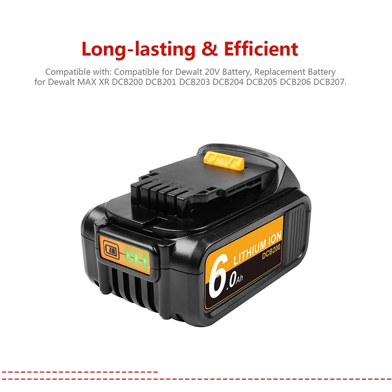 6000 мА/ч 20V MAX DCB200 DCB180 DCB205 Батарея для Dewalt DCB204 DCB101 DCF885 DCD980 DCB181 DCB182 беспроводные