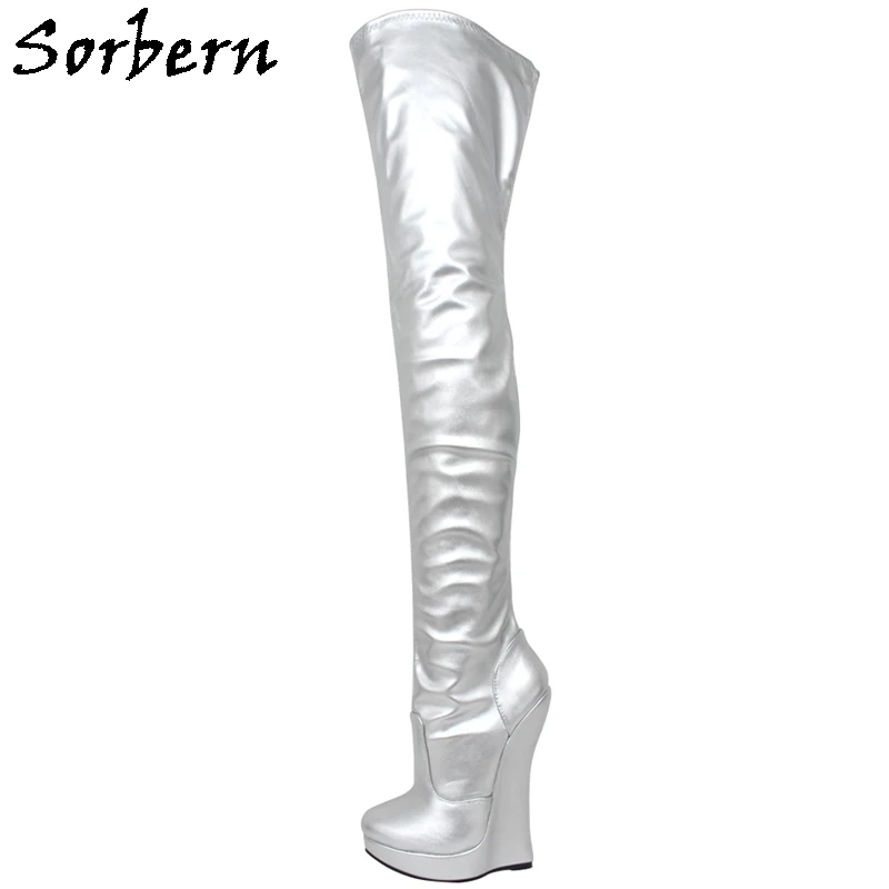 

Sorbern Over The Knee Women Boots Wedges Plus Size Unisex Party Boots Large Size 36-46 Patent Leather Custom Color Shoes