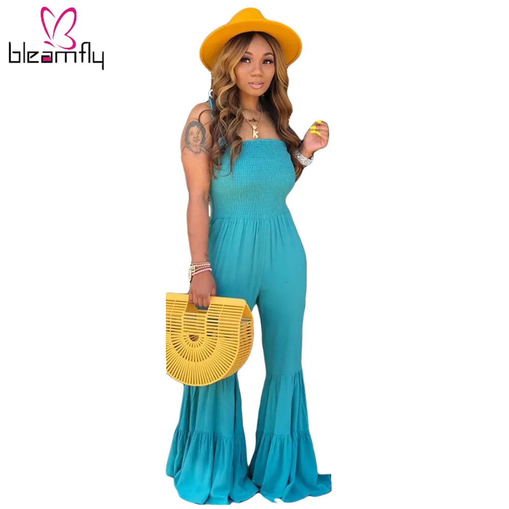 Женский летний Одноцветный Каскадный комбинезон с оборками длинный сексуальный
