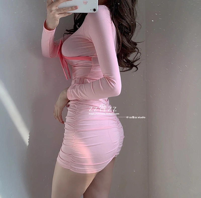 

Sweet Pink Girl Female Sexy Fold Pencil Solid Color Shows Thin High Waist Slim Hip Elastic Mini Skirt Women skirts