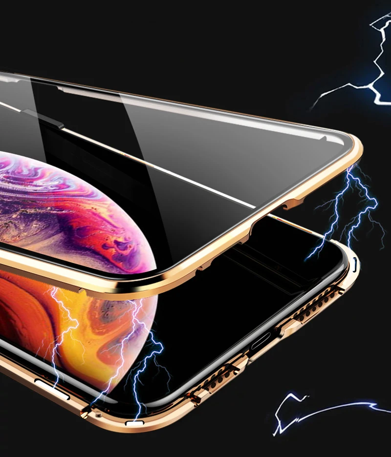 Двусторонний стеклянный магнитный металлический чехол для iPhone 11 Pro Max 7 8 Plus XS X XR 6 6S