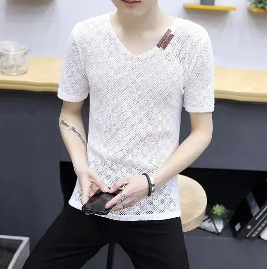 Летняя футболка с коротким рукавом Мужской пуловер дышащая большого размера