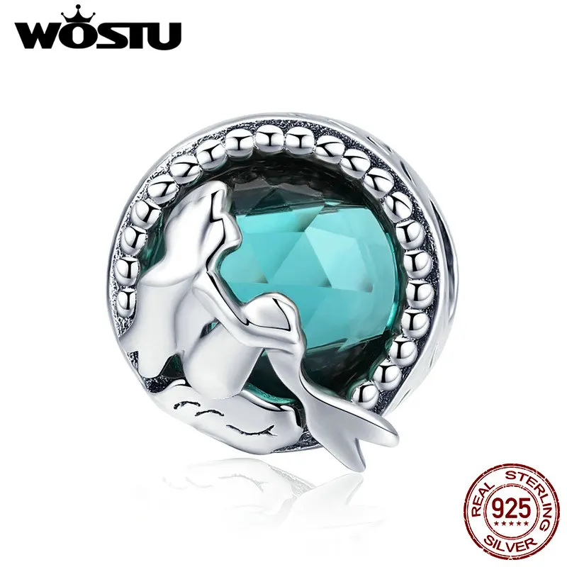 WOSTU настоящая 925 пробы, серебряная романтическая подвеска с русалкой, подходит для оригинального браслета из бисера, подвеска, сделай сам, модное ювелирное изделие, подарок CQC894