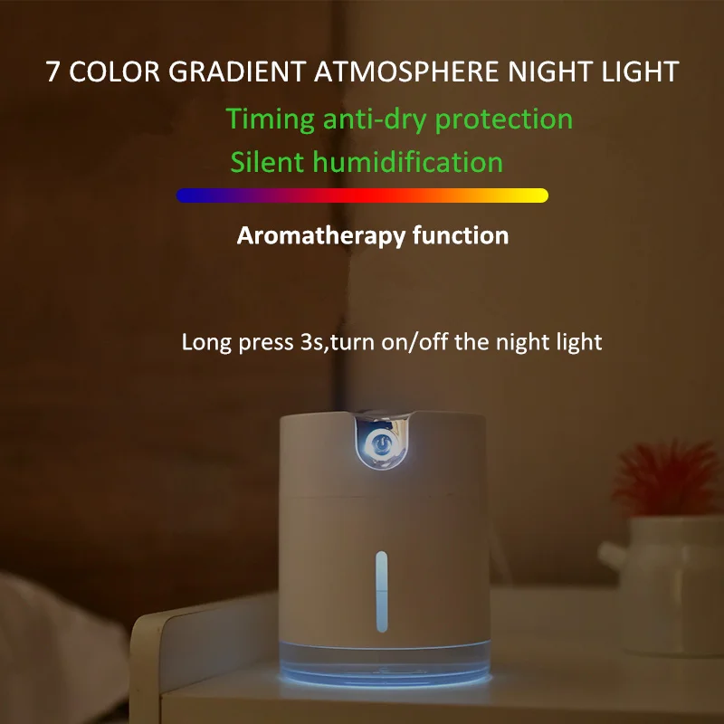 

USB 2000mAh Battery Air Humidifier With 300ML Portable Rechargeable Ultrasonic Essential Aroma Oil Diffuser With 7 Color Lights