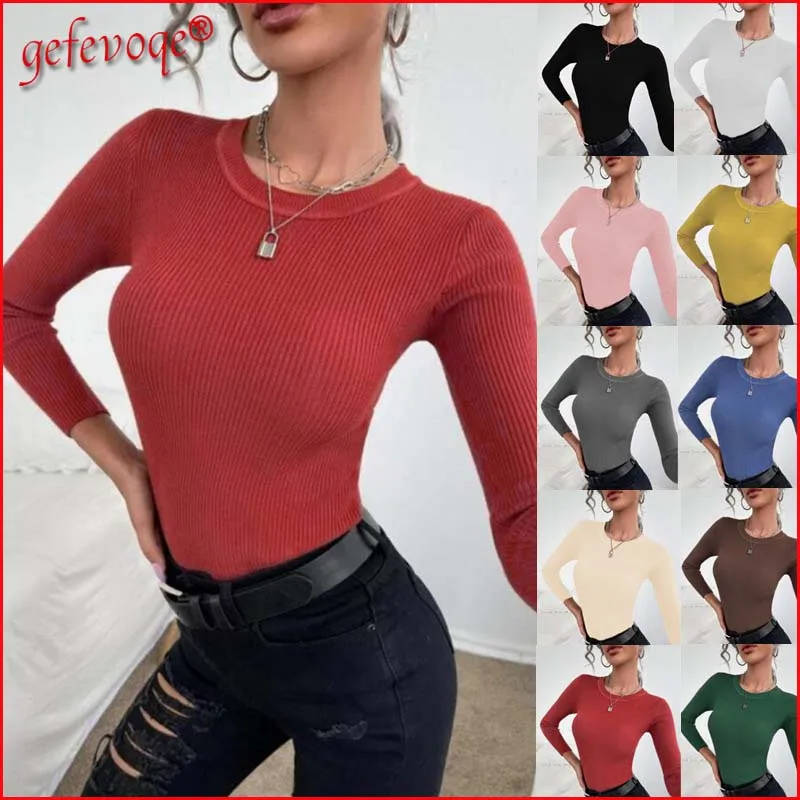 

Autumn Winter Women Casual Long Sleeve Slim Basic Pullover Top Office Lady Knitted Sweater Female Korean Fashion Sweaters Jumper