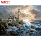 FATCAT 5D Diy Алмазная картина, полностью квадратная круглая дрель, маяк, пейзаж, восхода солнца, алмазная вышивка, картина, декор AE657