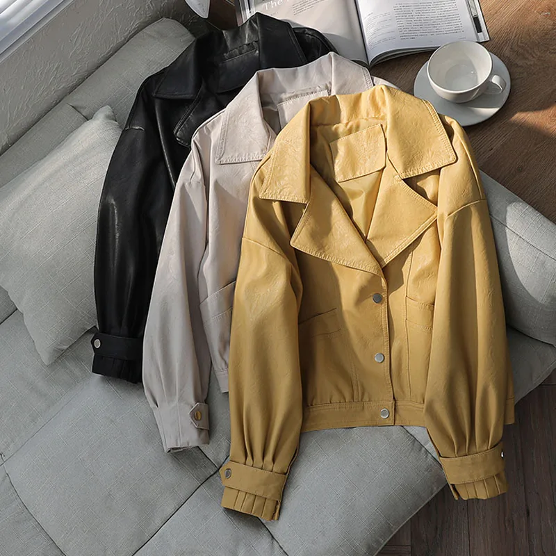 Куртка женская из искусственной кожи модная свободная Байкерская верхняя одежда