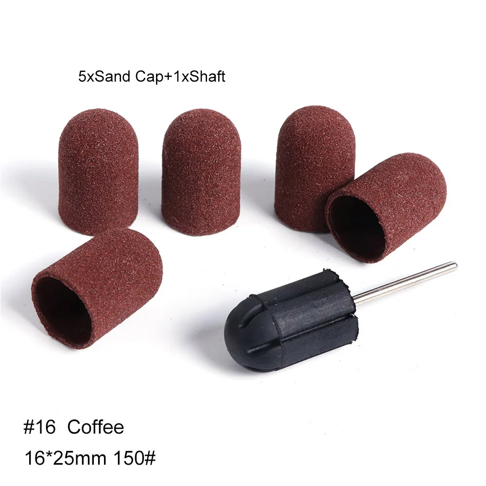 Coffee 16 6 шт. шлифовальный колпачок+ вал для ногтей набор сверл 150# шлифовальные ленты для маникюра сменный шлифовальный инструмент для чистки ногтей LA721 - Цвет: Coffee 16