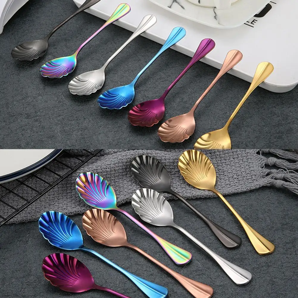 Стальная ложка в форме ракушки с длинной ручкой кухонная для мороженого скобки
