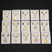 new animal flower butterfly pendant stainless steel necklace for women gold color chain necklaces earrings jewelry set gifts