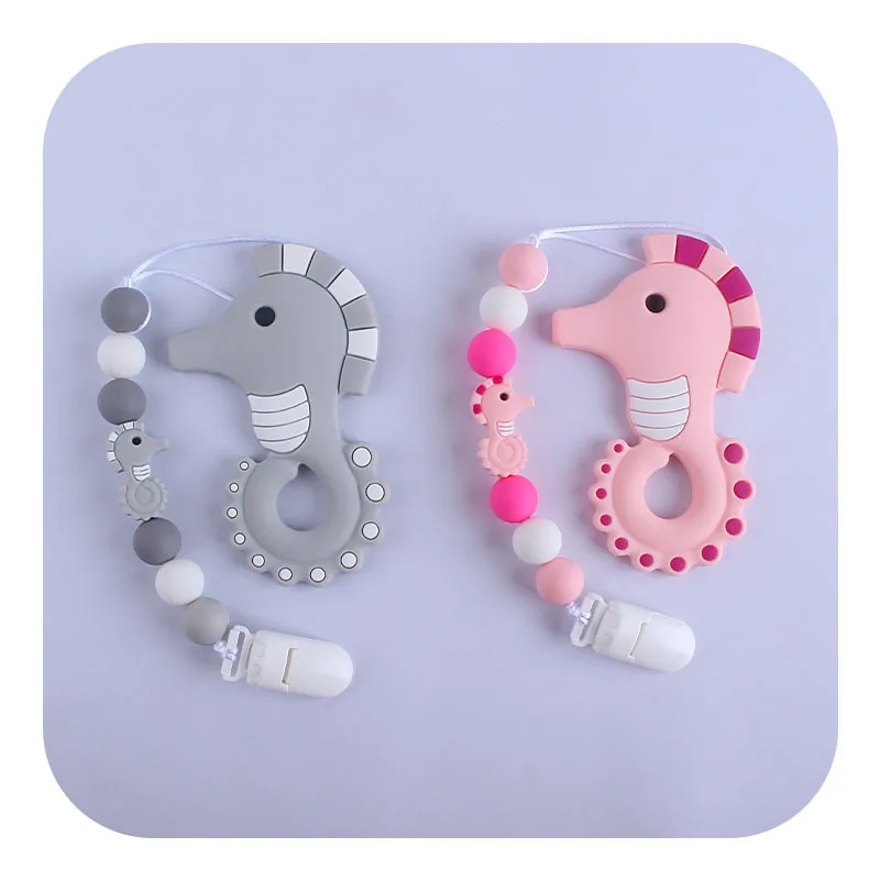 Coskiss 1set hipocampo de silicona beb&eacute; chupete Teethinng cadena lindo beb&eacute; mordedores mordedor para beb&eacute; Molar productos regalo-3