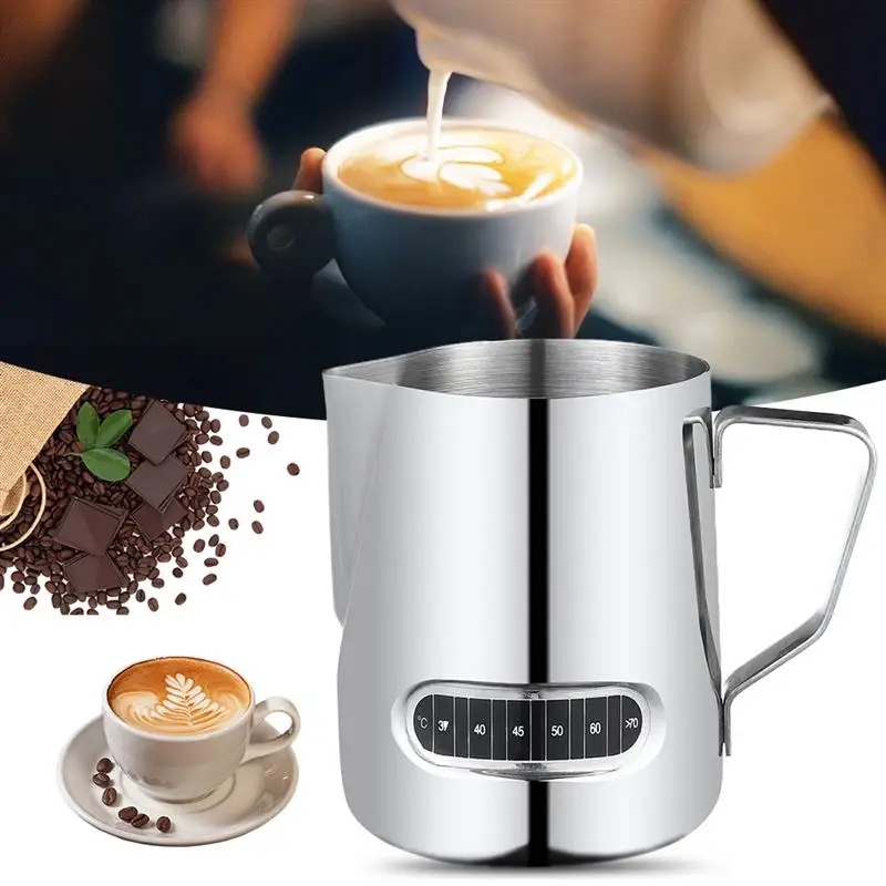 

600ml Stainless Steel Milk Frothing Pitcher With Thermometer Espresso Coffee Frother Cup Jug Maker Whipping Milk Froth foam Jug