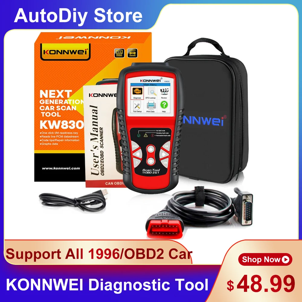 

KONNWEI KW830 12V Diagnostic Tools OBDⅡ/EOBD AUTO Car Scanner Battery Tester Support All 1996 And OBD2 Vehicles Multi-Lanuages