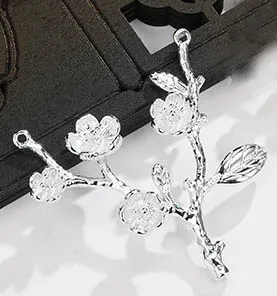 Silver color 20 шт. цветок сливы лист подвесной кулон Подвески качество латунь металл золото серебро Цвет DIY невесты Свадебные аксессуары для волос - Цвет: Silver color