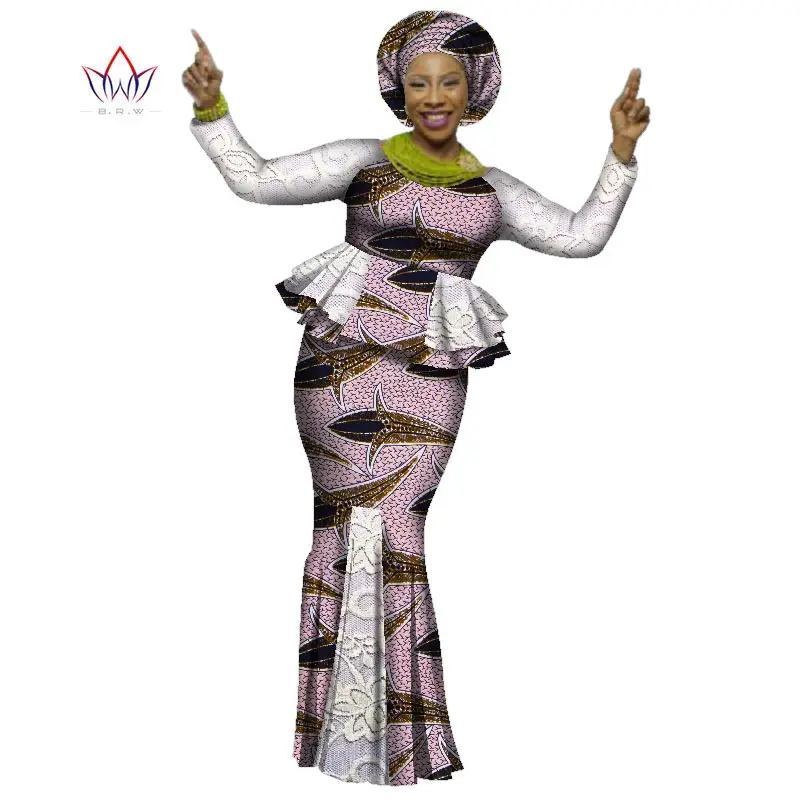 Африка Стиль Базен Riche Платья для женщин Для Двойка комплект топы с длинными