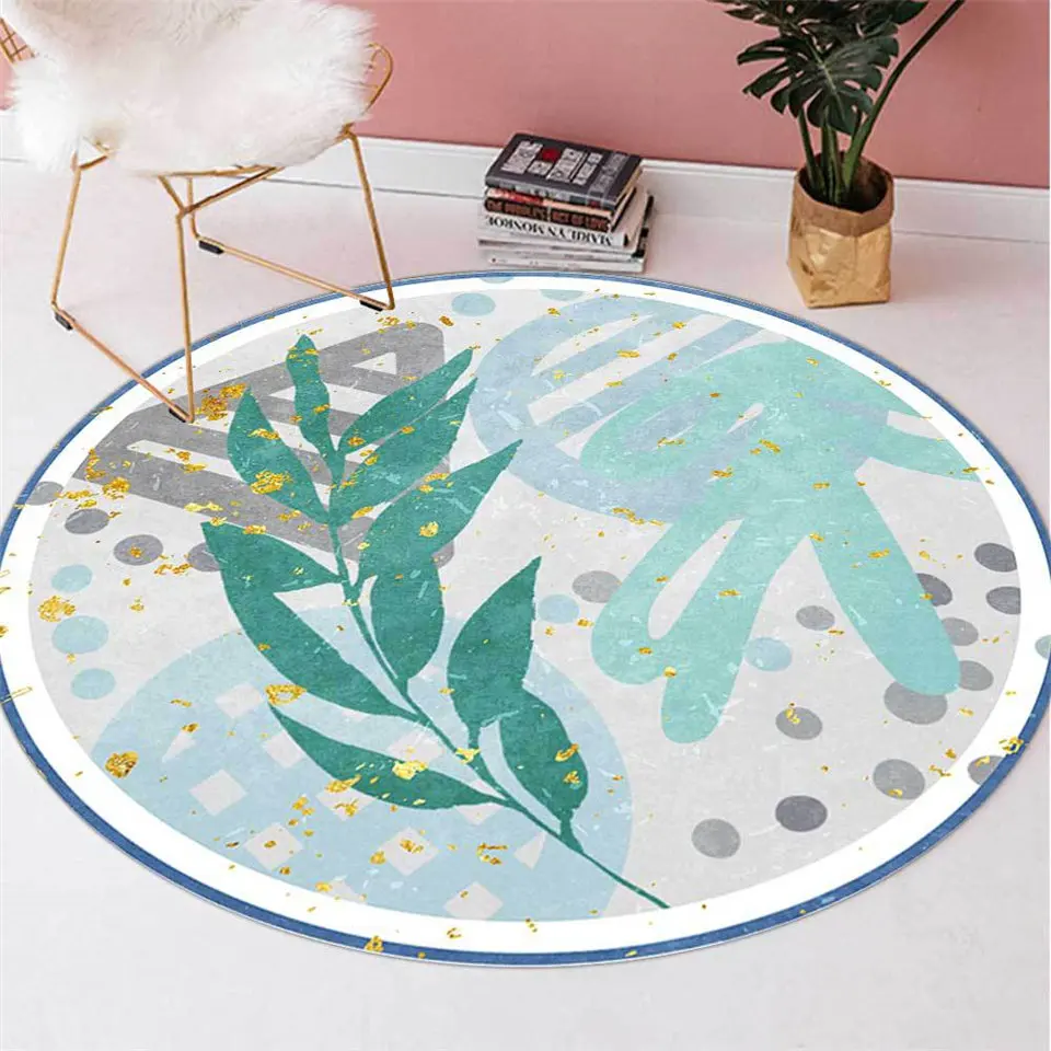 Круглый коврик в скандинавском стиле с зелеными листьями и травой коврики